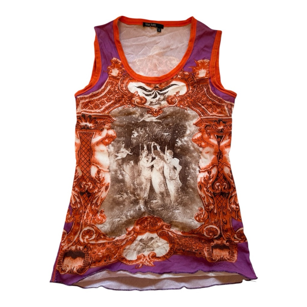 RARE Marc Aurel Renaissance Tank Top in Orange & Purple - Size 34 EU